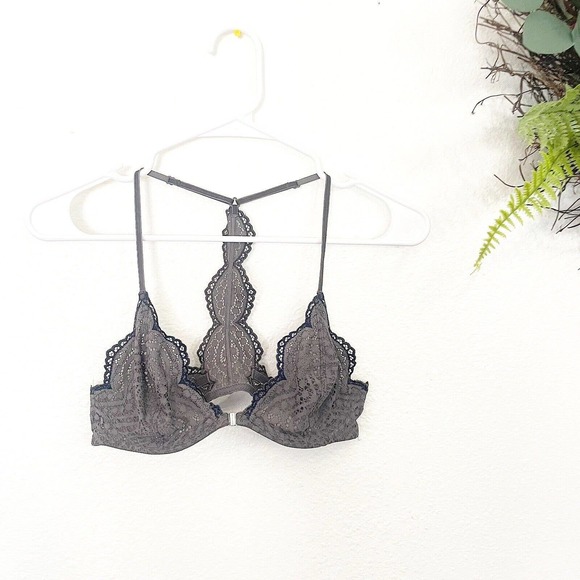 Free People Women's 34B Slow Dance Underwire Bra Gray Grey Lace - Picture 2 of 11